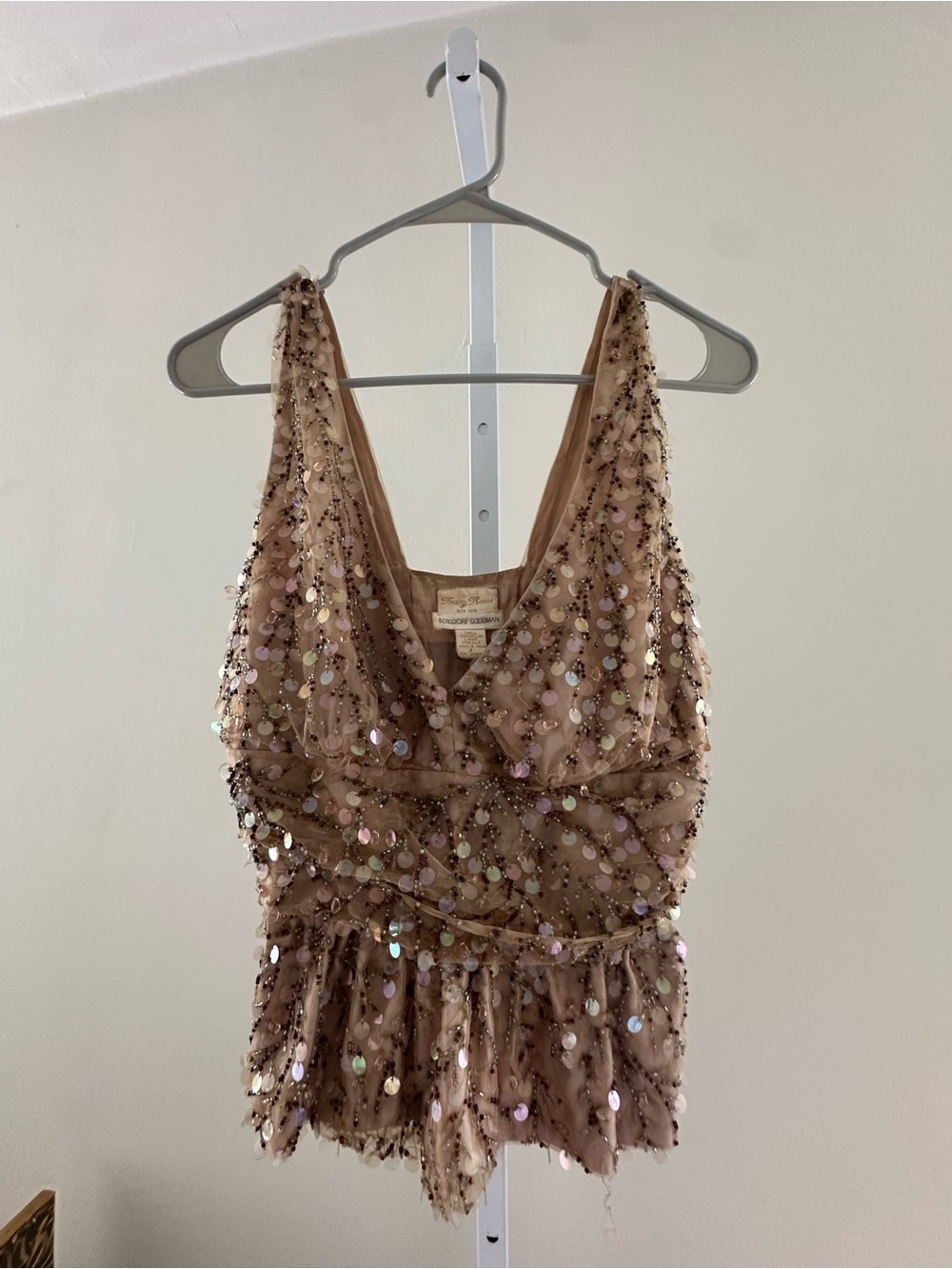 Vintage Silk Embellished Nude Beaded Tank Top